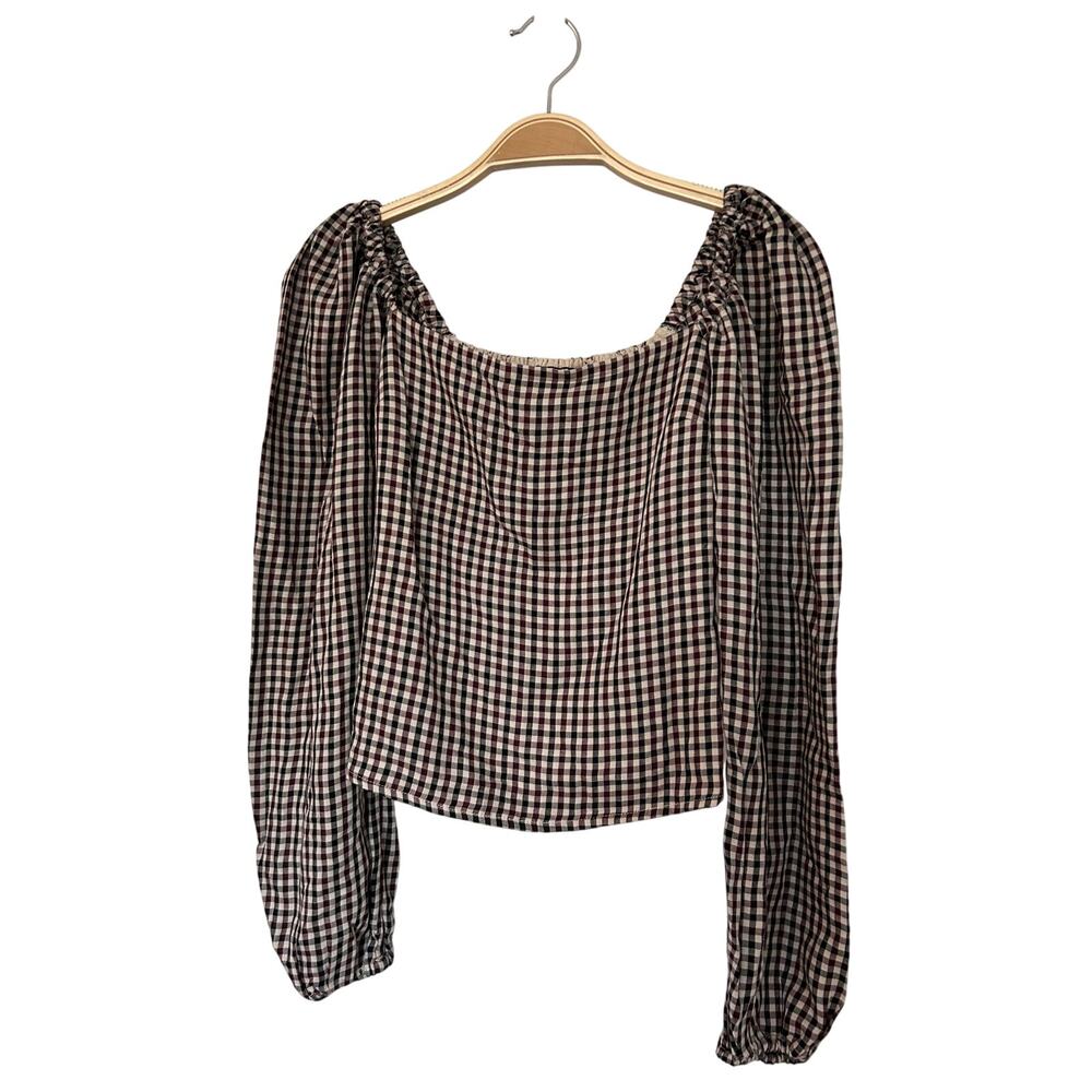 Abercrombie and Fitch Women’s Long sleeve gingham smocked back crop top size S